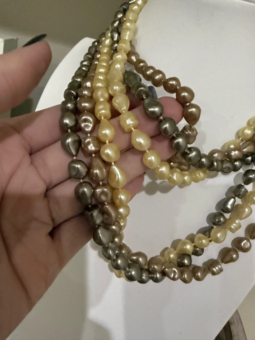 Set of 3 Long Faux Pearl Costume Necklaces